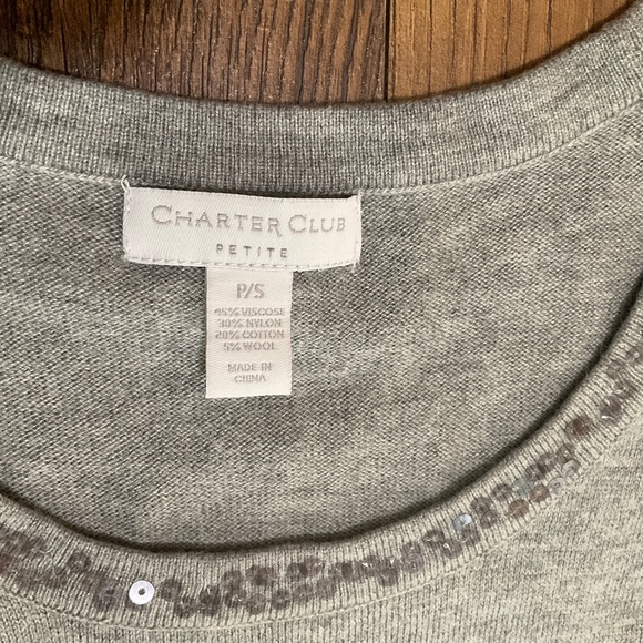 Charter club light gray open cardigan and sweater tank sweater set with sequins - Picture 6 of 13